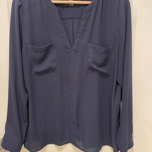 INC Navy Blue Long Sleeve Blouse Woman’s Size 14